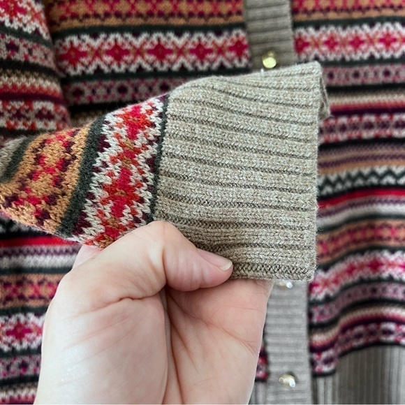 Talbots Wool Blend Fair Isle Cardigan in Red Green and Tan size Small - Picture 7 of 14